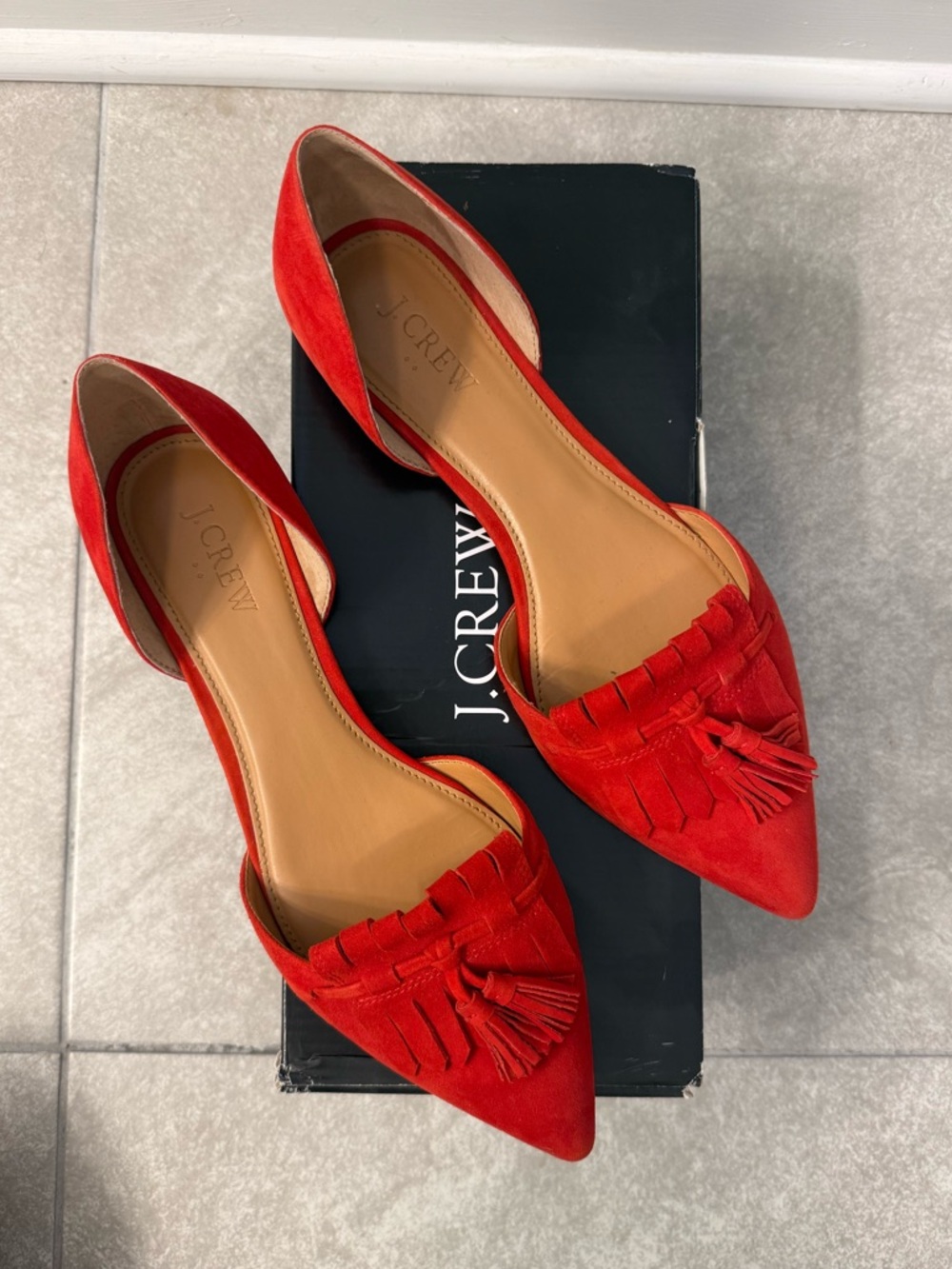 J. Crew Red Suede Pointed Tassel D'Orsay Flats